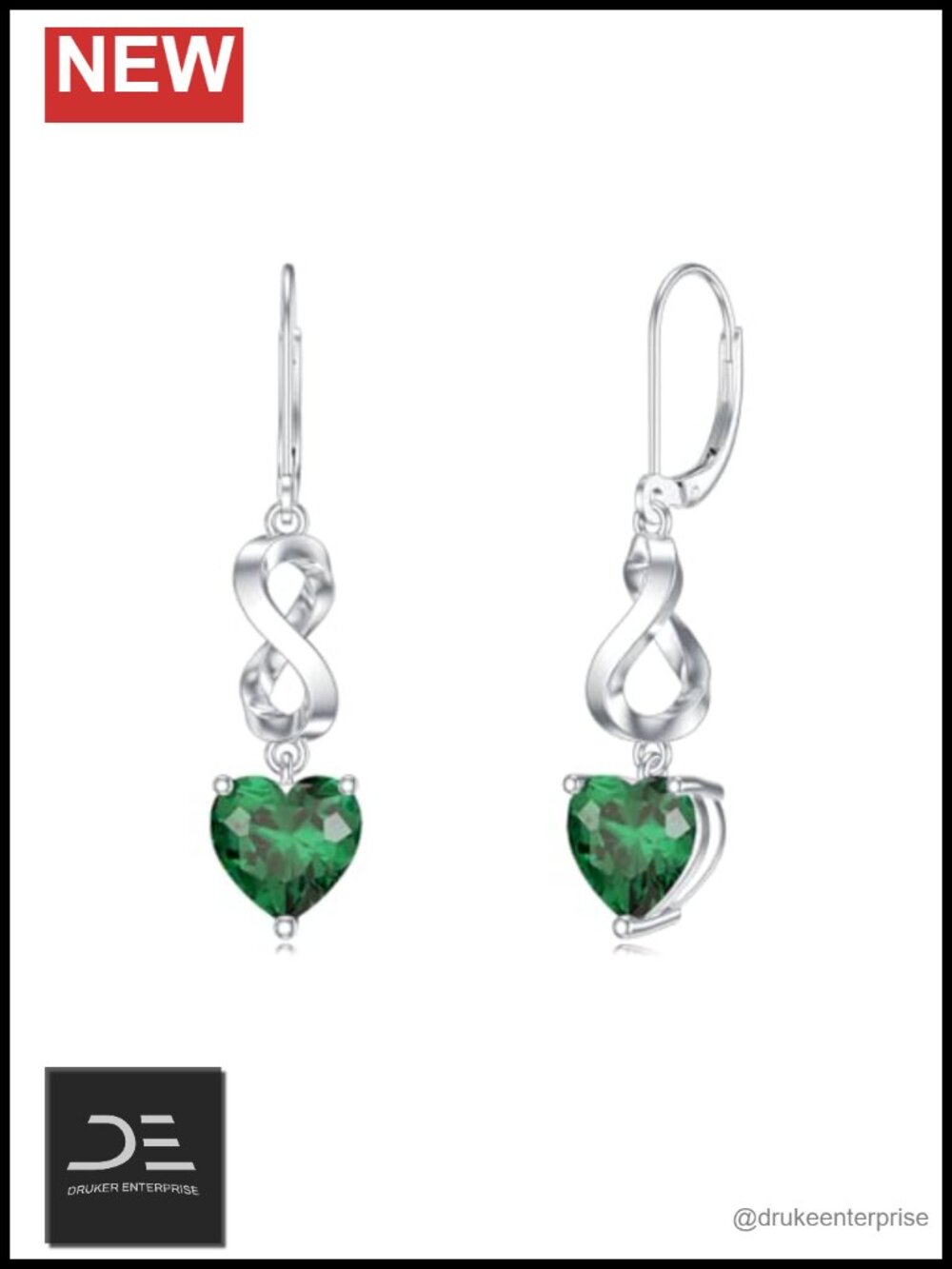 Infinity Leverback Drop Earrings 925 Sterling Silver May Birthstone Gift for